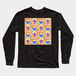 3d Geometric Pattern, Square Motifs Long Sleeve T-Shirt